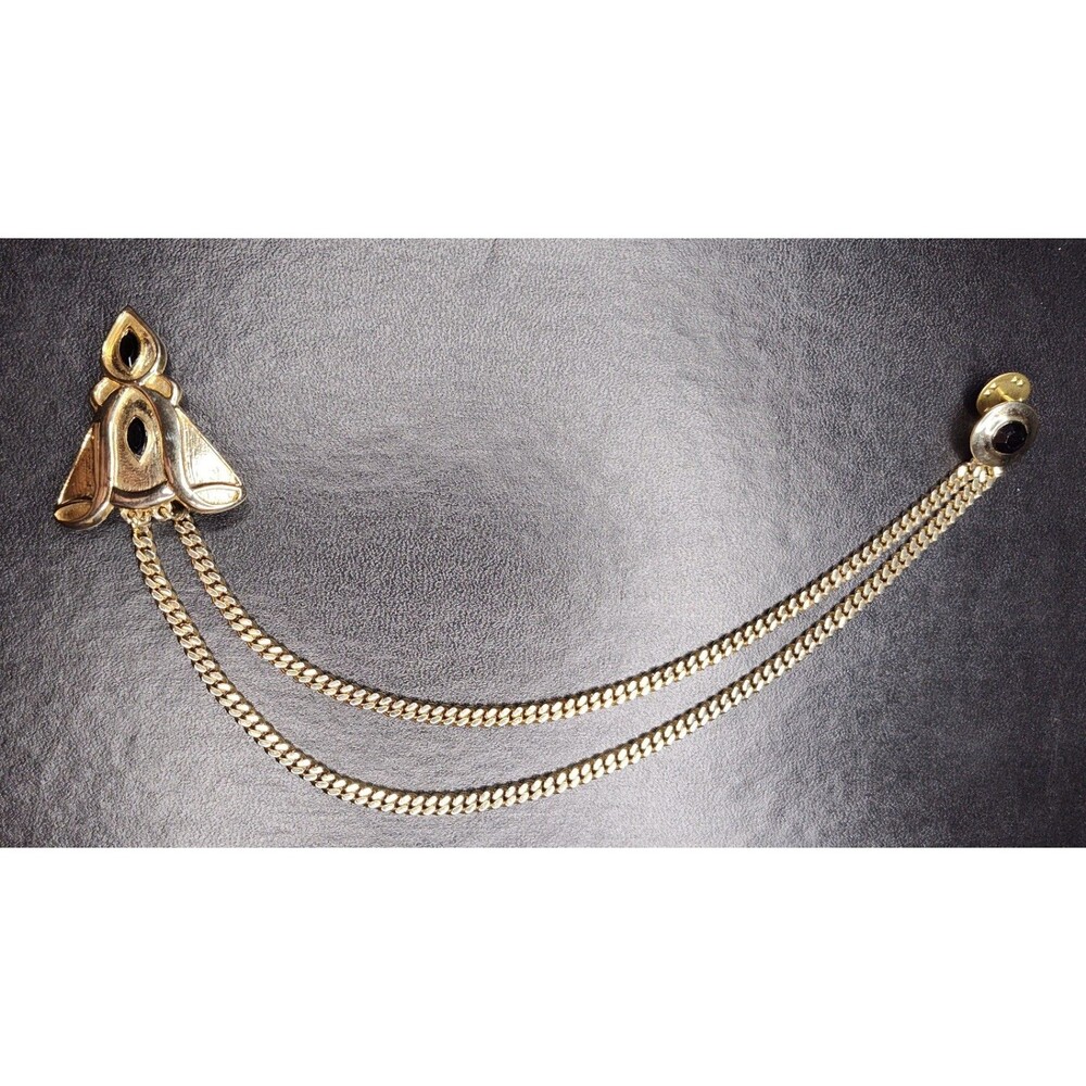 Vintage Gold Tone Cloak Chain Or Cape Clip With‎ Black Accents Art Noveau Elven